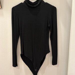 Black Long Sleeve Turtleneck Bodysuit Stretchy Basic Top